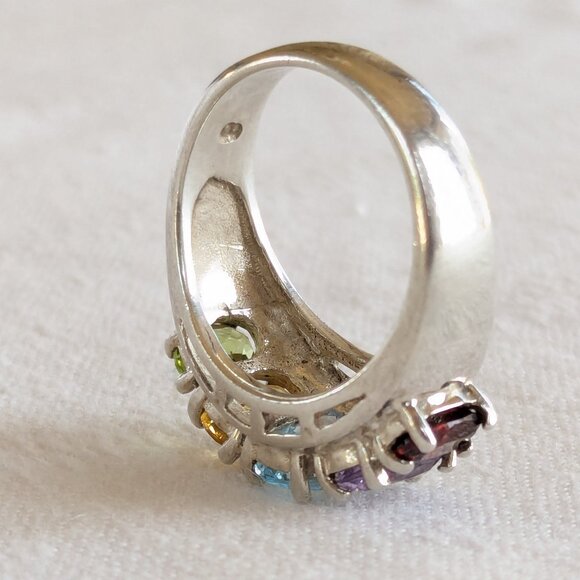 Sterling Sz 8 Multi Gemstone Cocktail Ring - Picture 5 of 12